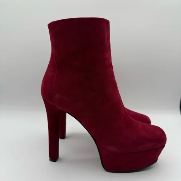 Gucci Kid Suede Red Platform Ankle Boots High Heel EU 37.5 US 7.5 - Picture 3 of 17